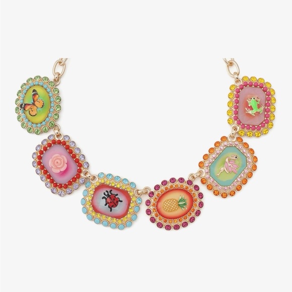 Betsey Johnson Backyard Stone Bib Collar Necklace, Ladybug & Pineapple Earrings - Picture 3 of 9